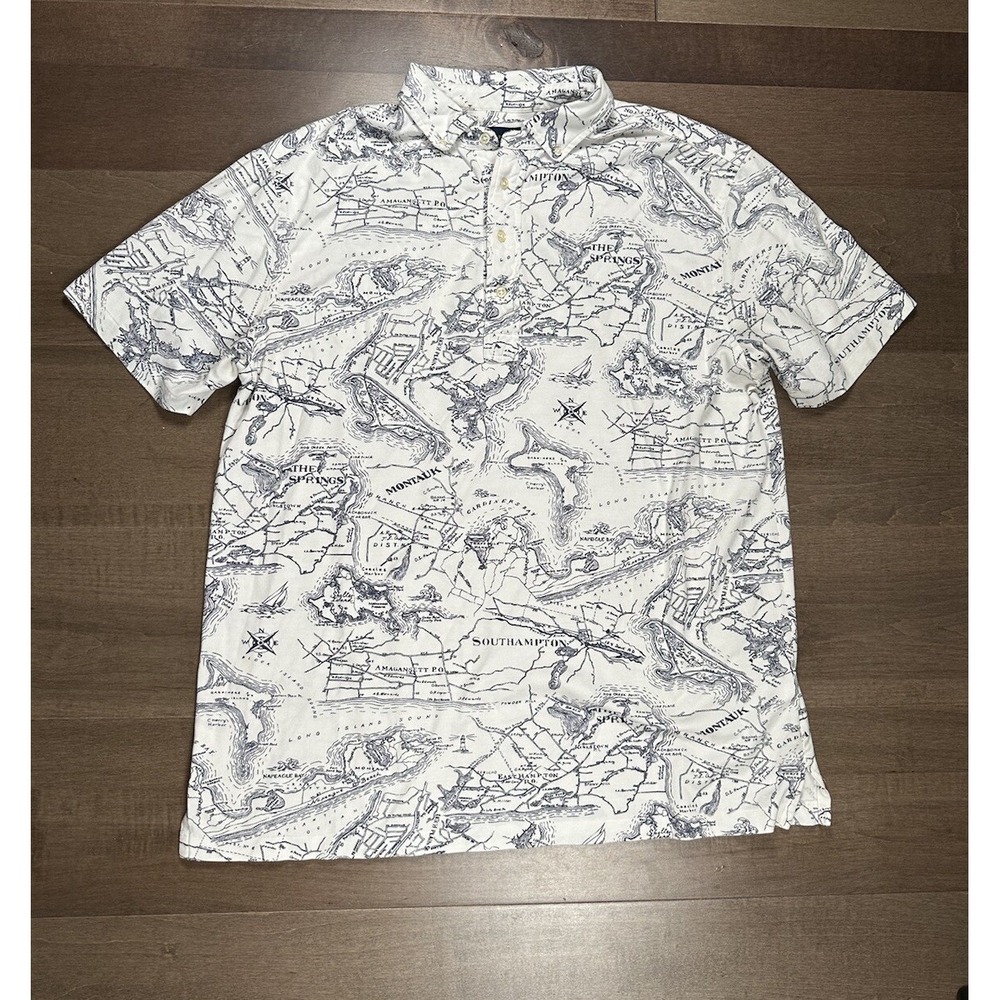 Ralph Lauren Polo Knit Oxford Shirt Hamptons Map Print Shirt‎ Mens XLT Tall Rare